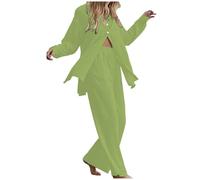Generico Pigiami Donna - Camicia da Donna con Colletto e Maniche Lunghe Pantaloni Elasticizzati in Vita Set Due Pezzi Elegante per Lavoro e Tempo Libero