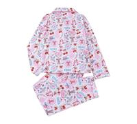 Generico Pigiami Invernali Donna - Donna Due Pezzi con Camicia Floreale a Maniche Lunghe e Pantaloni Comodo Abbigliamento Notturno con Colletto Casual per Casa e Relax