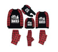 Generico Pigiami Natalizi per Tutta la Famiglia, Pigiama Natale Famiglia con Simpatico Renna, Scollo Rotondo a Quadri Pigiama Natalizio Coordinati Due Pezzi, Pigiami di Natale per Coppia 03