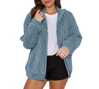 Generico Pile Donna con Zip,Cappotto con Cappuccio E Cerniera Taglie Forti Foderato in Pile Casual per Un Caldo Inverno Autunnale Lungo Maglione Aperto sul Davanti