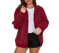 Generico Pile Donna con Zip,Cappotto con Cappuccio E Cerniera Taglie Forti Foderato in Pile Casual per Un Caldo Inverno Autunnale Lungo Maglione Aperto sul Davanti