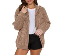 Generico Pile Donna con Zip,Cappotto con Cappuccio E Cerniera Taglie Forti Foderato in Pile Casual per Un Caldo Inverno Autunnale Lungo Maglione Aperto sul Davanti