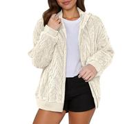 Generico Pile Donna con Zip,Cappotto con Cappuccio E Cerniera Taglie Forti Foderato in Pile Casual per Un Caldo Inverno Autunnale Lungo Maglione Aperto sul Davanti