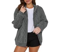 Generico Pile Donna con Zip,Cappotto con Cappuccio E Cerniera Taglie Forti Foderato in Pile Casual per Un Caldo Inverno Autunnale Lungo Maglione Aperto sul Davanti