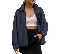 Generico Pile Donna con Zip, Giacca Donna Invernale Maniche Lunghe Senza Cappuccio E con Zip Giacche Teddy Versione Loose del N Tinta Unita Cappotto Caldo per Il Tempo Libero