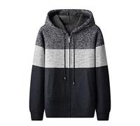 Generico Pile Invernale Uomo,Chaqueta De Punto CláSica con Capucha Y Bolsillos para Hombre con Cuello De Banda Cremallera Color Block