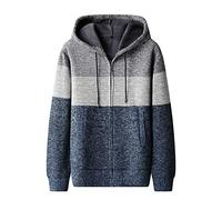 Generico Pile Invernale Uomo,Chaqueta De Punto CláSica con Capucha Y Bolsillos para Hombre con Cuello De Banda Cremallera Color Block