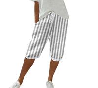 Generico Pinocchietto Donna Estivi Cotone E Lino Capri Larghi Pantaloni 3/4 Estivi Comodi Tinta Unita Pinocchietti Donna Spiaggia Traspirante Pinocchietto Cropped Corti Vita Alta Eleganti Bermuda