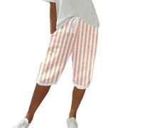 Generico Pinocchietto Donna Estivi Cotone E Lino Capri Larghi Pantaloni 3/4 Estivi Comodi Tinta Unita Pinocchietti Donna Spiaggia Traspirante Pinocchietto Cropped Corti Vita Alta Eleganti Bermuda