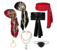Generico Pirate Costume Accessories Set for Women Men - Pirate Hat Bandana Head Scarf Sash Eye Patch Belt | for Halloween Cosplay Party Supplies Carnivals Celebrations Events Themed Parties