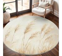 Generico Pittura a Olio con Canne Tappeto Rotondo Pelo Corto Moderno 120x120cm, Beige Tappeto Rotondo Lavabile Antiscivolo e Morbido per Salotto Balcone, Camera da Letto, Cucina e Corridoio