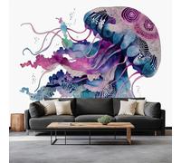 Generico Pittura Ad Acquerello Fotomurale 3D Carta Da Parati Medusa Scarabocchiata 450 x 315 cm, Carta Da Parati Camera Letto Moderna Fotomurali Bianco Murales Poster Gigante Moda Decorazione Da Muro