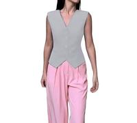 Generico Piumini Leggeri Donna Giacca Autunno Donna Un Gilet Da Dalla Vestibilità Attillata Abbinato A Una Giacca Corta Senza Maniche Con Gilet Ripiegato Giubbotto Pelle Giubbino Grey L