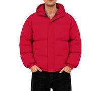 Generico Piumini Uomo Invernale Giubbotto Piumino Oversize con Cappuccio Cappotto con Zip Calda Giacca Imbottito da Lavoro Taglie Forti Giaccone a Maniche Lunghe Elegante Invernali Rosso 3XL