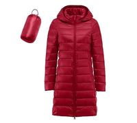 Generico Piumino Donna Invernale Lungo Caldo Piumino Leggero 100 Grammi Donna Lungo Con Cappuccio Giubbotto Lungo Donna Invernale Cappotto Donna Impermeabile Giacca Trapuntata Donna Leggera (Red, XL)