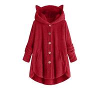 Generico Piumino Mezza Stagione Donna Chiodo Donna Cappotto In Peluche A Maniche Lunghe Casual Alla Diviso Con Con Bottoni In Colore Piumino Invernale Giacca Militare Red Xxl