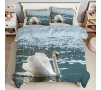 Generico Piumino Singolo Cigno Trapunte Acqua Del Lago Piumone Imbottito Resistente Lavabile, Super Morbida Trapunta, piumini 135x200 cm in Microfibra Reversibile e 2 Federa 50x80 cmT4376