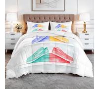 Generico Piumone 135 x 200 cm Acquerelli Scarpe Da Ginnastica Scaffale Trapunta Morbida Stampa 3D, Piumino Sostitutivo 4 Stagioni, Coperta Reversibile, con 2 Federe, per Camera da Letto, Bianco