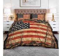 Generico Piumone 200 x 200 cm Vecchia Bandiera Americana Trapunta Morbida Stampa 3D, Piumino Sostitutivo 4 Stagioni, Coperta Reversibile, con 2 Federe, per Camera da Letto, Nero