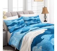 Generico Piumone Caldo Stile Giapponese 220 x 240 cm, Piumone Leggero Blu Onde Dell'Oceano Strisce per Letto - Trapunta Morbida 4 Stagioni, Trapunta Lavabile in Lavatrice per Bambini Ragazze Ragazzi