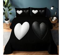 Generico Piumone Morbido Lavabile 200 x 220 cm per Letto, Trapunta Calda e Reversibile Minimalista - Piumone Anallergico Trapunta Leggero Moderno Bianco Nero Cuore per Bambini Ragazze Ragazzi