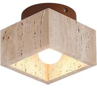 Generico Plafoniera giapponese Wabi Sabi in travertino giallo Lampada da soffitto moderna e minimalista con montaggio a incasso rustica in legno di noce