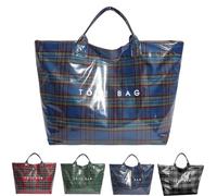 Generico Plaid PVC Tote Bag for Women, Large Plastic Tote Bag for Work, Plaid Letter Print Hobo HandBag for Shopping Commuting (Blue)