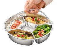Generico Plateau de Service Divisé en Acier Inoxydable 316L avec Poignée - Assiette Compartimentée Ronde pour Apéritif, Fruits et Snack - Plat de Cuisson Vapeur Multi-Usage - Idéal Régime,