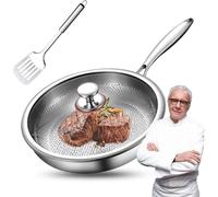 Generico Plateful Titanium Pan with Lid,100% Pure Titanium Pan for Cooking,Non-Stick titanium Hammered Pans Pro,Ultra-Durable - Scratch-Resistant,Perfect for Every Cooktop or Cooking (Whit Lid,32Cm)