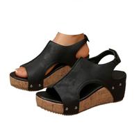 Generico Platform Wedge Sandals for Women, Open Toe Slip-On Dressy Summer Beach Shoes, Wide Width Comfortable Adjustable Ankle Strap Sandals (black-2,39)
