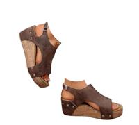 Generico Platform Wedge Sandals for Women, Open Toe Slip-On Dressy Summer Beach Shoes, Wide Width Comfortable Adjustable Ankle Strap Sandals (brown-2,36)