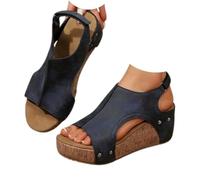 Generico Platform Wedge Sandals for Women, Open Toe Slip-On Dressy Summer Beach Shoes, Wide Width Comfortable Adjustable Ankle Strap Sandals (blue-2,39)