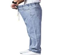 Generico Plus Size Baggy Jeans per Gli Uomini Vita Elastica Pull On Denim Pantaloni a cordone Straight Loose Jean Sweatpants