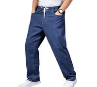 Generico Plus Size Baggy Jeans per Gli Uomini Vita Elastica Pull On Denim Pantaloni a cordone Straight Loose Jean Sweatpants
