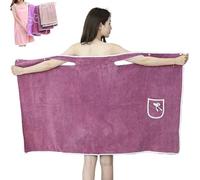 Generico Plus Size Women's Wearable Shower Skirt, 2-Button Design Adjustable Closure, Bow Tie Water Absorption and Quick Drying, Easy to Put On, Four Seasons Wearable Bathrobe (Deep Purple,M)