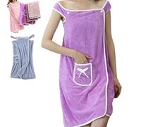 Generico Plus Size Women's Wearable Shower Skirt, 2-Button Design Adjustable Closure, Bow Tie Water Absorption and Quick Drying, Easy to Put On, Four Seasons Wearable Bathrobe (Purple,M)