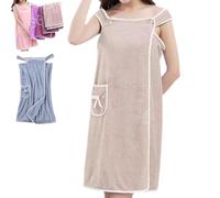 Generico Plus Size Women's Wearable Shower Skirt, 2-Button Design Adjustable Closure, Bow Tie Water Absorption and Quick Drying, Easy to Put On, Four Seasons Wearable Bathrobe (Khaki,M)