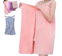 Generico Plus Size Women's Wearable Shower Skirt, 2-Button Design Adjustable Closure, Bow Tie Water Absorption and Quick Drying, Easy to Put On, Four Seasons Wearable Bathrobe (Pink,M)