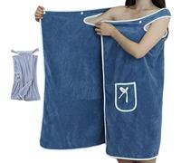 Generico Plus Size Women's Wearable Shower Skirt, 2-Button Design Adjustable Closure, Bow Tie Water Absorption and Quick Drying, Easy to Put On, Four Seasons Wearable Bathrobe (Blue,M)
