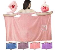 Generico Plus Size Women'S Wearable Shower Skirt,Bow Tie Water Absorption And Quick,2-Button Design Adjustable Closure,Soft Friendly,Easy To Put On,Suitable For Everyone (Pink, convention)