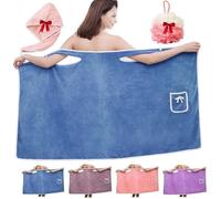 Generico Plus Size Women'S Wearable Shower Skirt,Bow Tie Water Absorption And Quick,2-Button Design Adjustable Closure,Soft Friendly,Easy To Put On,Suitable For Everyone (Blue, Large)