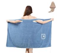 Generico Plus Size Women's Wearable Shower Skirt, Highly Absorbent Coral Fleece Bathrobe, 2-Button Design Adjustable Closure, Soft Friendly, Easy to Put On (Blue)