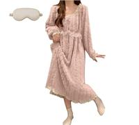 Generico Plush Bathrobe Nightgown for Women,Winter Flannel Loose Lace Pajama,Cozy Thermal Casual Home Long Sleeve Sleepwear