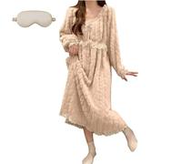 Generico Plush Bathrobe Nightgown for Women,Winter Flannel Loose Lace Pajama,Cozy Thermal Casual Home Long Sleeve Sleepwear