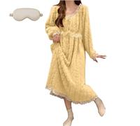 Generico Plush Bathrobe Nightgown for Women,Winter Flannel Loose Lace Pajama,Cozy Thermal Casual Home Long Sleeve Sleepwear