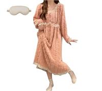 Generico Plush Bathrobe Nightgown for Women,Winter Flannel Loose Lace Pajama,Cozy Thermal Casual Home Long Sleeve Sleepwear