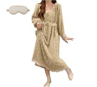 Generico Plush Bathrobe Nightgown for Women,Winter Flannel Loose Lace Pajama,Cozy Thermal Casual Home Long Sleeve Sleepwear