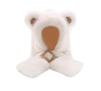 Generico Plush Bear Ear Hooded Scarf for Women, 2-in-1 Winter Bear Ear Hat and Scarf Set, Soft Warm Knit Faux Fur Hooded Scarf for Cold Weather (White)