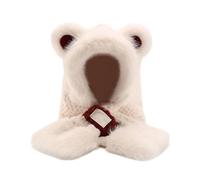 Generico Plush Bear Ear Hooded Scarf for Women, 2-in-1 Winter Bear Ear Hat and Scarf Set, Soft Warm Knit Faux Fur Hooded Scarf for Cold Weather (Beige)