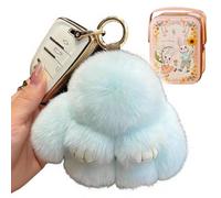 Generico Plush Bunny Keychain Cute Fluffy Stuffed Animal, Soft Bunny with Tin Box Easter Gifts for Women Bag Charm (Light Blue)
